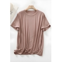 Creative Girls Solid Color Round Neck Summer 5-quarter Sleeve T-shirt