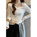 Beautiful Women's Solid Color V-neck Autumn Long-sleeved T-shirt