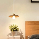 Modern Metal Pendant with Adjustable Hanging Length and Solid Wood Shade