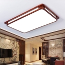 Modern Walnut Wood LED Flush Mount Ceiling Light with Acrylic Shade