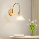 Contemporary Wood 1-Light LED Wall Lamp with Glass Shade for Indoor Use