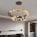 Modern Black 2-Light Chandelier with Remote Control Stepless Dimming and Clear Crystal Shades