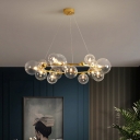 Modern LED Gold Chandelier with Clear Glass Shade and Adjustable Hanging Length