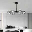 Modern Black Chandelier with White Glass Shades, Adjustable Hanging Length
