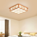 Modern Flush Mount Wood Ceiling Light with White Acrylic Shade - Natural, LED Bulbs, 1 Light