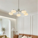 Contemporary Metal Chandelier with White Glass Shade and Adjustable Hanging Length for Home Use