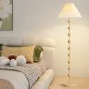 Elegant Beige Modern Floor Lamp with Fabric Shade and Foot Switch