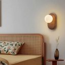 Modern Brown Wood Hardwired Wall Sconce with Frosted Glass Shade