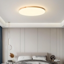 Contemporary Rubber Wood Round Ceiling Light with White Acrylic Shade for Bedroom and Living Room