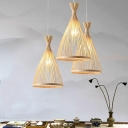 Modern Rattan Adjustable Hanging Length Lampshade Pendant with Bulb Not Included for Living Room