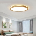 Modern Wood Single-Light LED Flush Mount Ceiling Light with White Acrylic Shade for Ambient Lighting