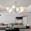 Contemporary Metal Chandelier with Glass Lampshade in Silver