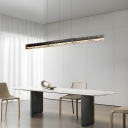 Modern LED Copper Linear Island Light with Adjustable Hanging Length and Glass Shade