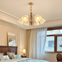 Modern Metal Chandelier with White Fabric Lampshade for Bedroom