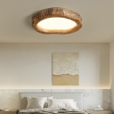 Brown Modern Wood LED Flush Mount Ceiling Light with 3 Color Adjustable Light for Residential Use