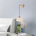 Modern Iron Wall Lamp with Adjustable Hanging Length and Glass Lampshade in Beige