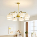 Modern Metal Downrods Chandelier with Glass Lampshade for Bedroom