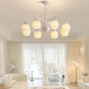 Modern Style Metal Chandelier with Glass Lampshade for Living Room