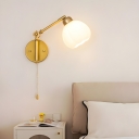 Modern Swivel Arm Reading Wall Lamp with Glass Lampshade for Bedroom