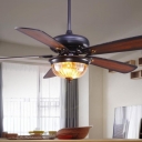 Modern Wood Ceiling Fan with Dimmable LED Light & Brown Finish
