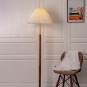 Vintage Wood Floor Lamp with Fabric Lampshade for Living Room