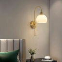Scandinavian Metal Bedroom Wall Light Fixture with Glass Lampshade