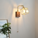 Modern Retro Pull Wall Lamp with Glass Lampshade for Bedroom