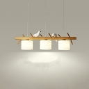 Scandinavian Wood Multi-Light Island Light with Glass Lampshade