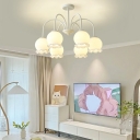 Contemporary Metal Living Room Chandelier Fixture with Glass Lampshade