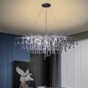 String Adjustable Height Sunburst Background Pendant Light  Adapted for Bi-pin with Crystal Component and Metal Fixture