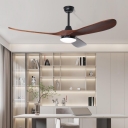 Suspension Rod Dimmable Windmill Ceiling Fan with Light with 3 Blades Solid Wood Fan Blade Adapted for Led in a Modern Simple Style