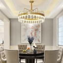 Adjustable Height Crystal Component Led Pendant Light  with Surrounding Rock Crystal Lampshade