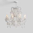 Crystal Candelabra Pendant Light with Metal Fixture in a Modern Style, Adjustable Height