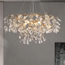 Modern Adjustable Height Sunburst Crystal Pendant Light with Crystal Component for Residential Use, Hardwired