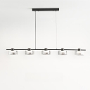 Modern Light Fixture Over Kitchen Table with Tube Transparent Shade and Metal Fixture