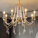 Modern Candelabra Crystal Chandelier Light with Metal Fixture, Adjustable Height