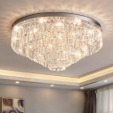 Simplistic Stainless Steel Fixed Wiring Flat Mounted Ceiling Mount Light, Crystal Component