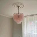 Chain Modern Ambient Vitreous Shade Chandelier, Adjustable Height for Living Room
