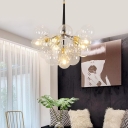 Residential Use Transparent Glass Ball Hanging Light with Vitreous Shade on Thread Mount, Adjustable Height