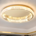 Modern Circular Led Light Stainless Steel Flat Mounted Ceiling Lighting with Crystal shade