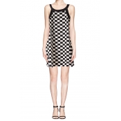 Classic Sleeveless Column Dress in Black and White Check