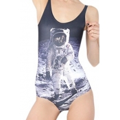 Astronaut Print Scoop Neck One Piece Swimsuit
