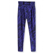 Purple Camouflage Print Elastic Waist Harem Pants
