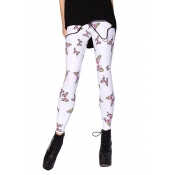 White Long Leggings in Colorful Butterfly Print