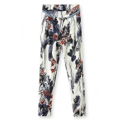 Zip Detail Floral Print Elastic Cuff Pants