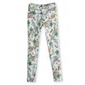 Rivet Detail Floral Print Skinny Pocket Pants