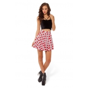 Red Sweetheart Print White Hottest Pleated Skirts