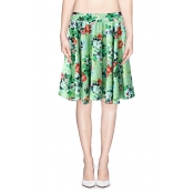 Green Knee Length Skater Dress in Floral Print