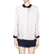 Polka Dot Button Up Shirt with Black Collar and Cuffs