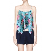 Cute Cross Back Layered Cami Top in Floral Print